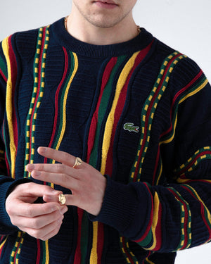 Max wearing our Lacoste 'Coogi' style knit 90's