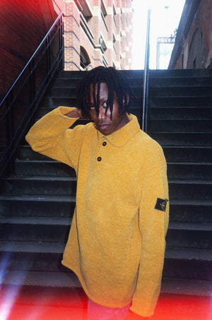 Ronnie wearing our Stone island yellow chenille knit 1996