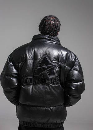 Swish wearing our Avirex leather puffer jacket 90's