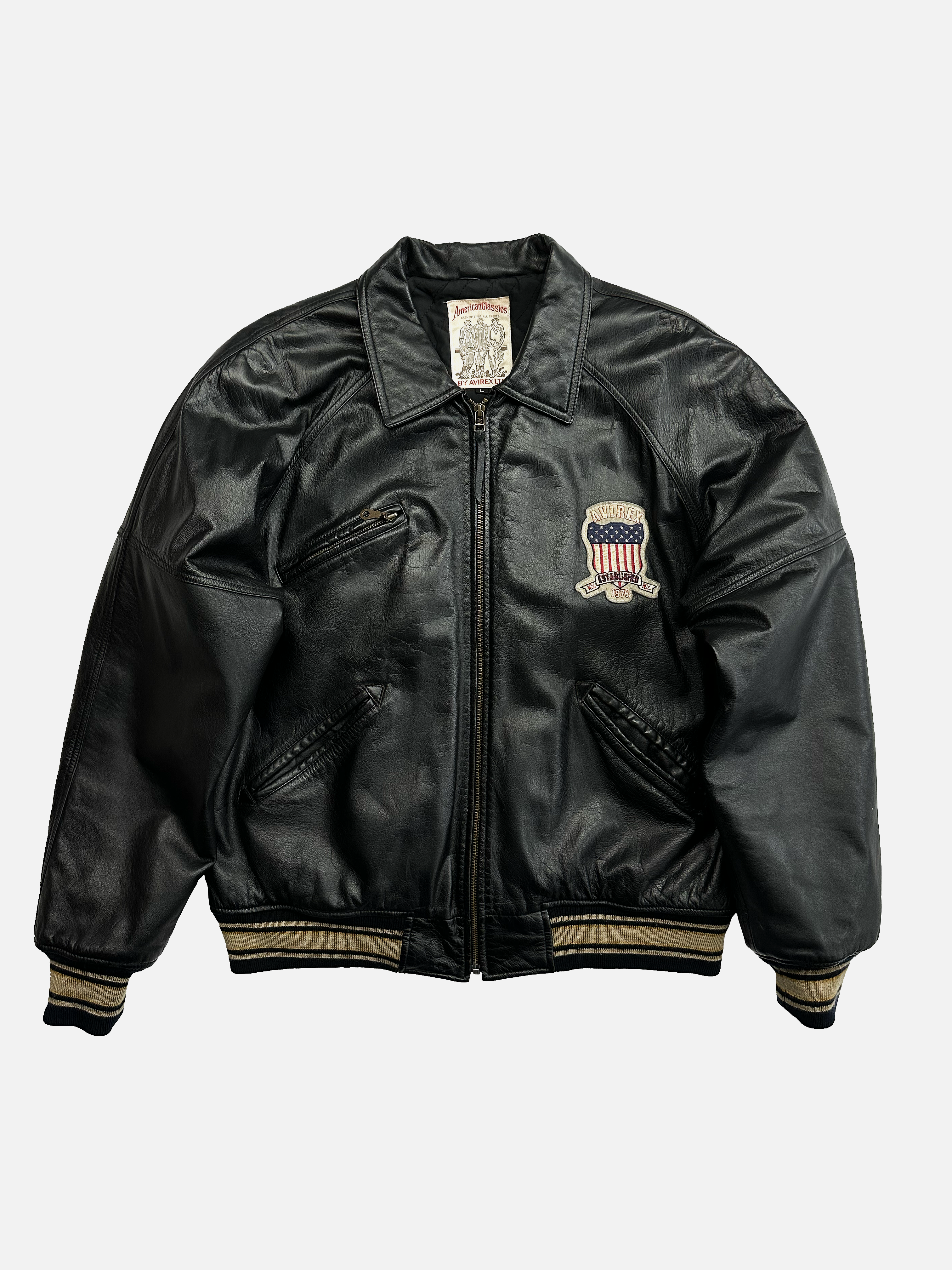 Avirex Black Leather Icon Jacket 90's