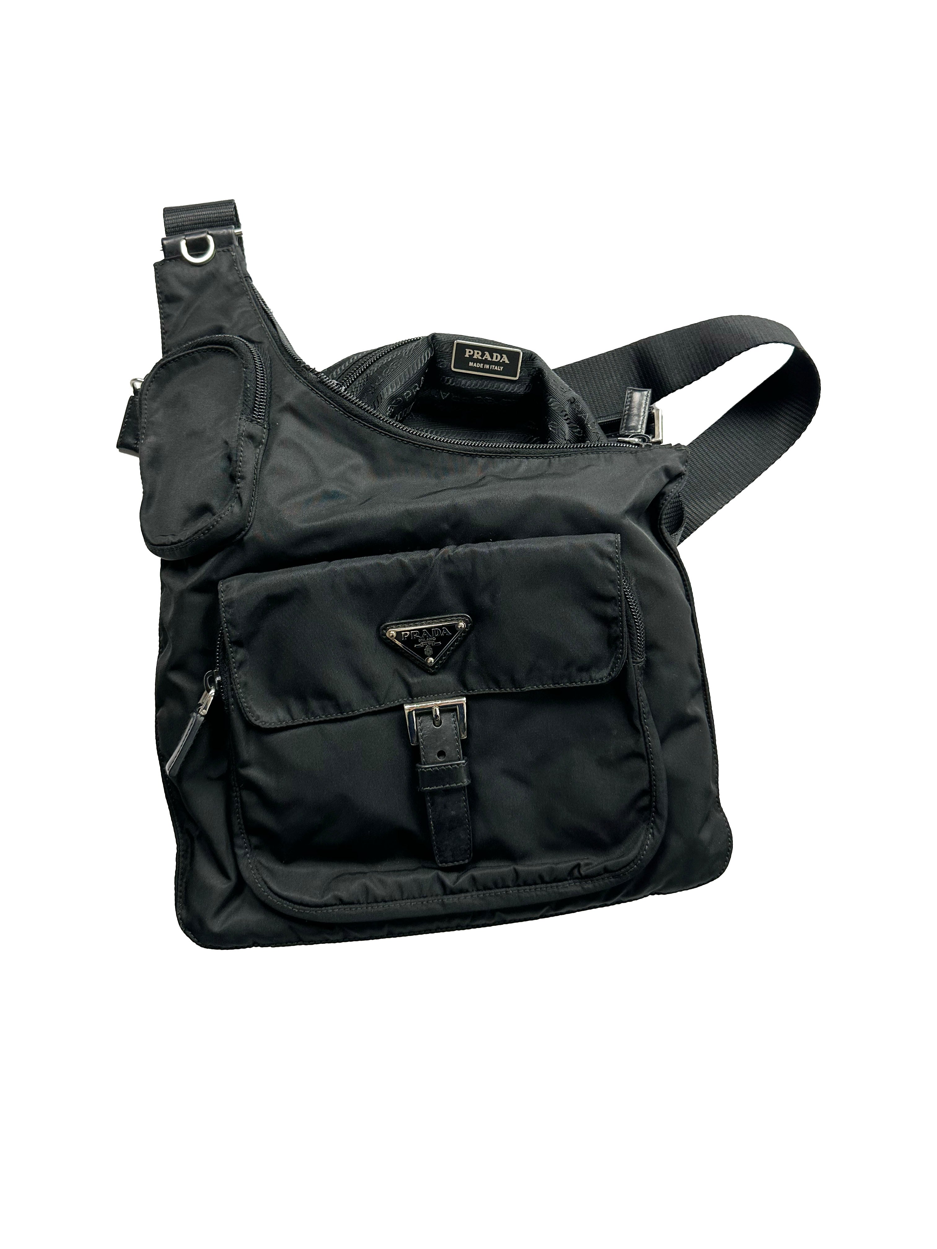 Prada Milano Black Multi Pocket Side Bag 2006