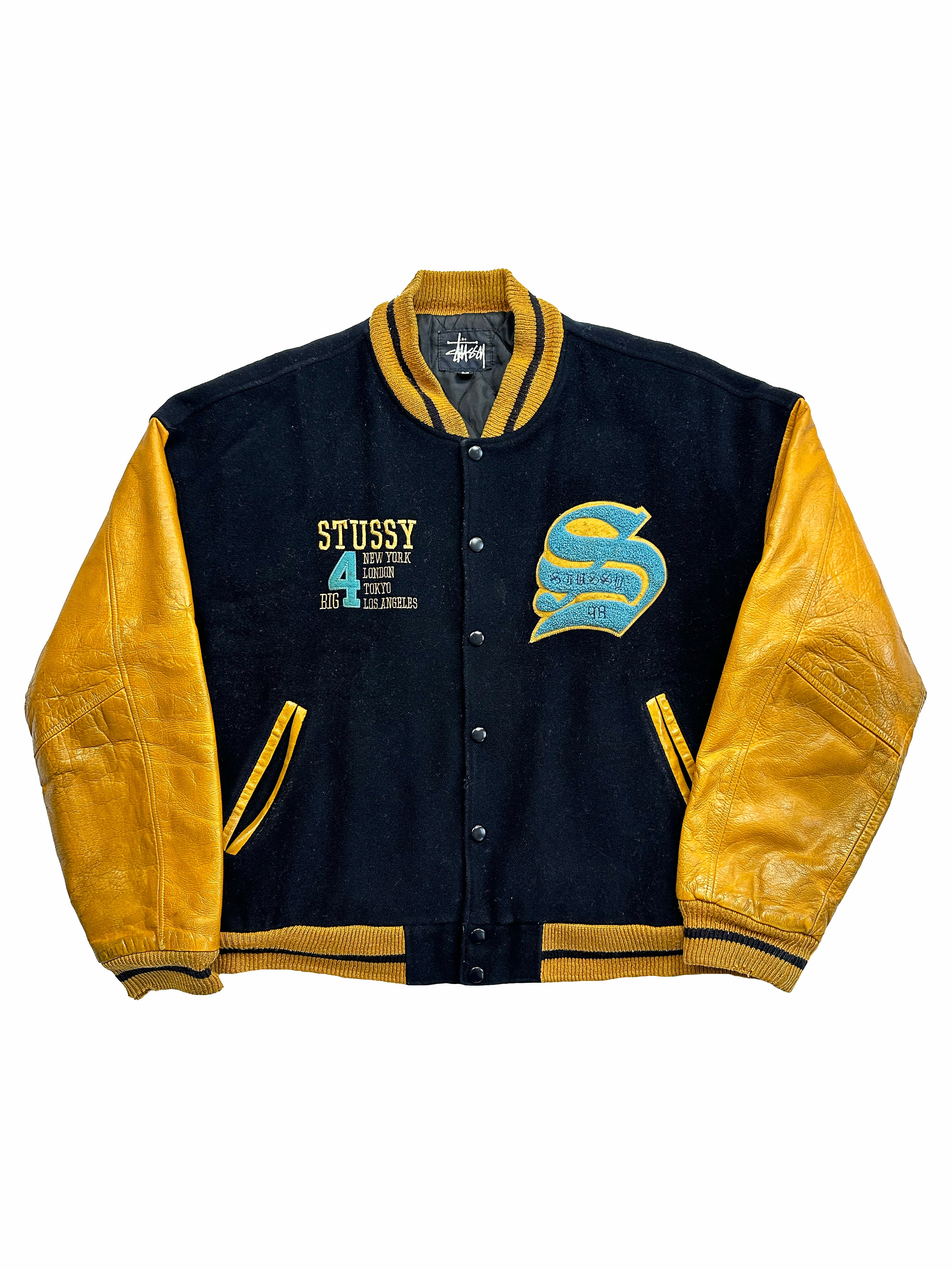 Stussy Big 4 Leather/Wool Varsity Jacket 1998 – Sekkle