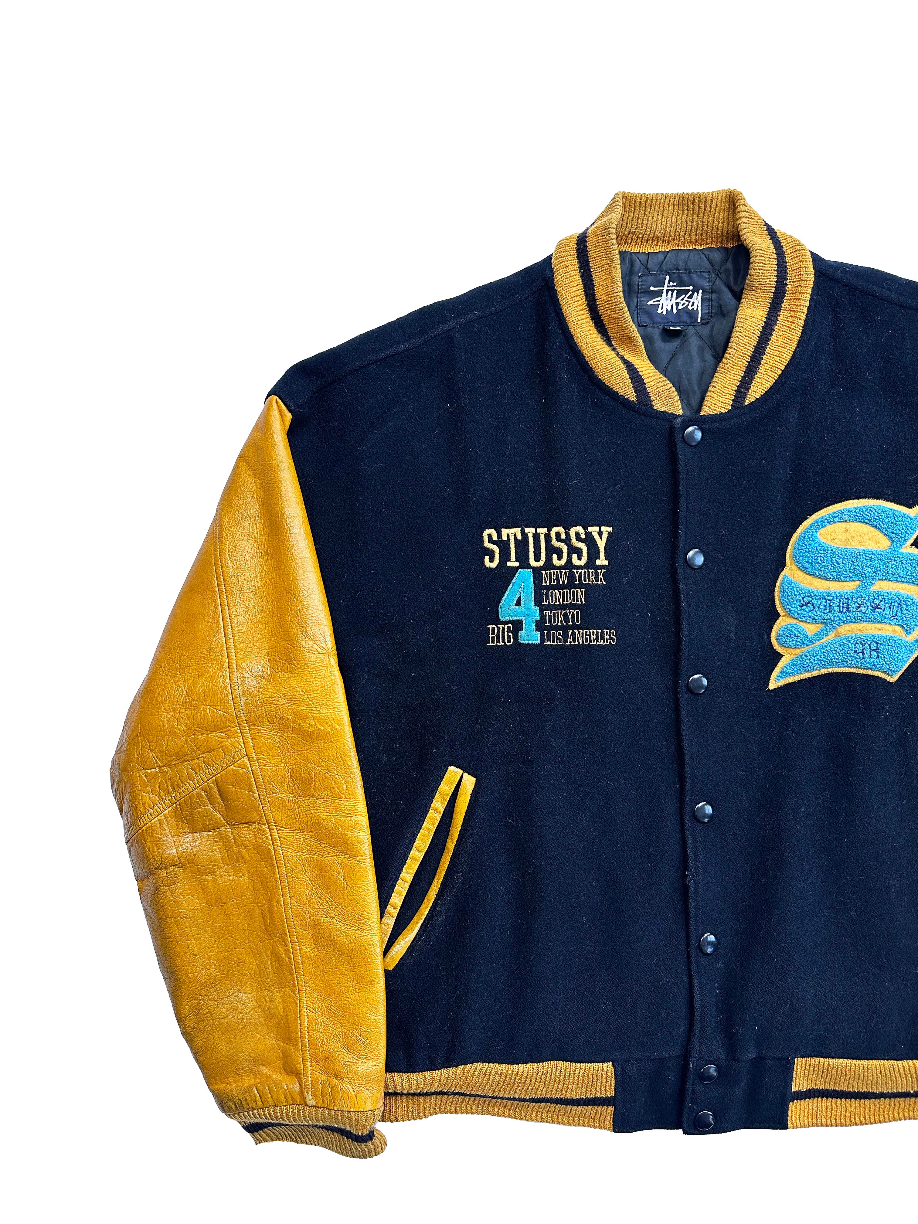 Stussy Big 4 Leather/Wool Varsity Jacket 1998