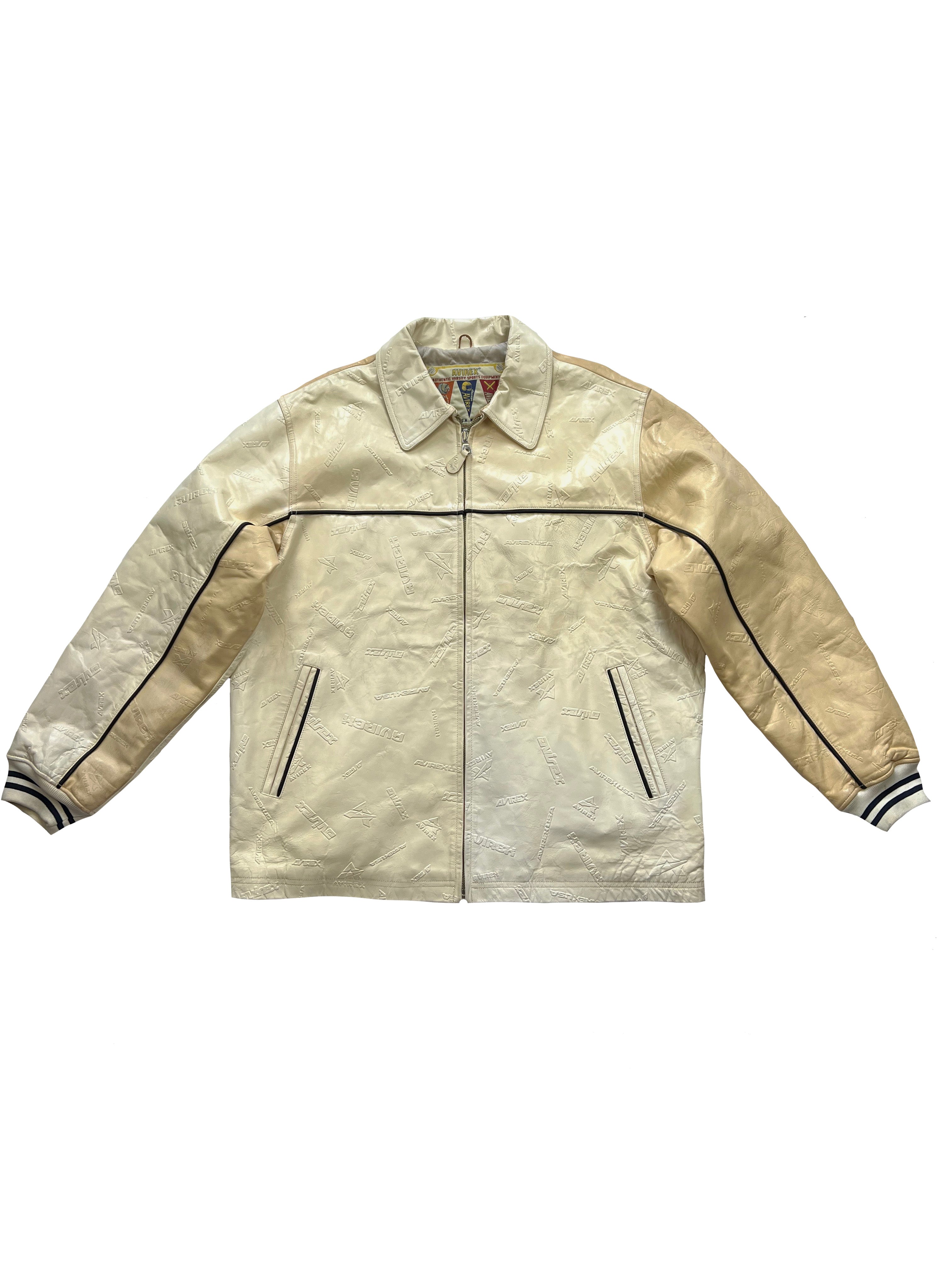 Avirex Beige Embossed Leather Jacket 90's
