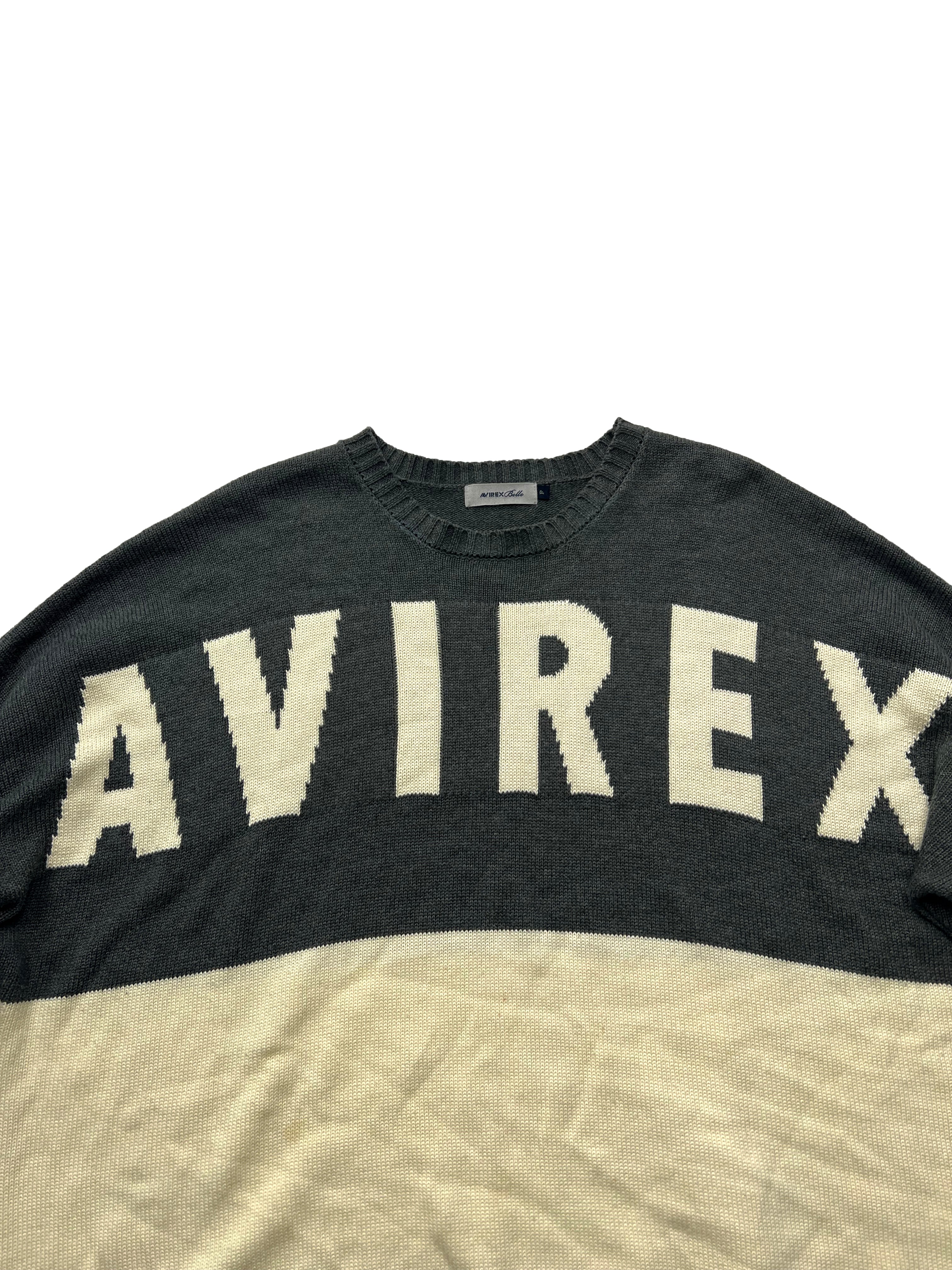 Avirex Grey & Beige Spell Out Knit