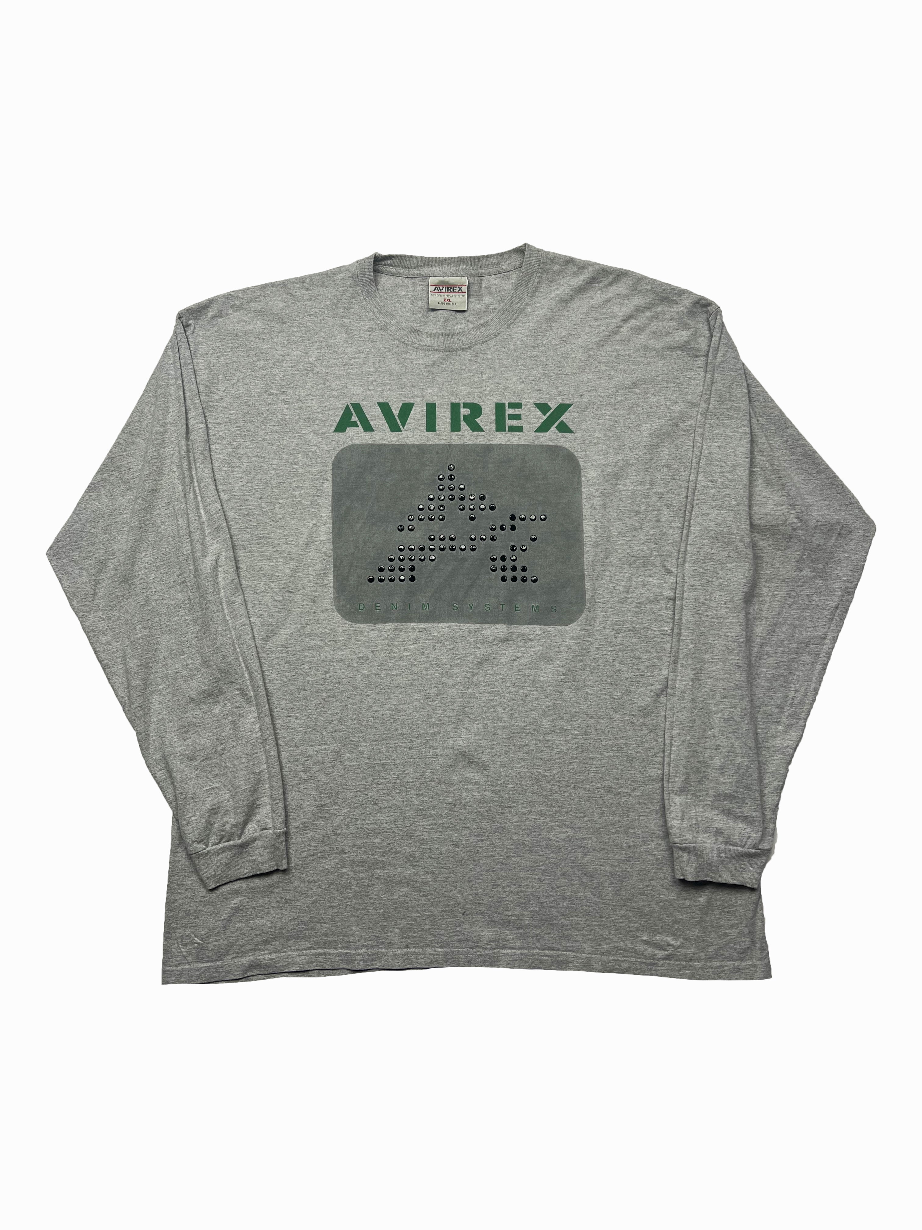 Avirex Grey Long Sleeve Spell Out T-shirt 90'sa