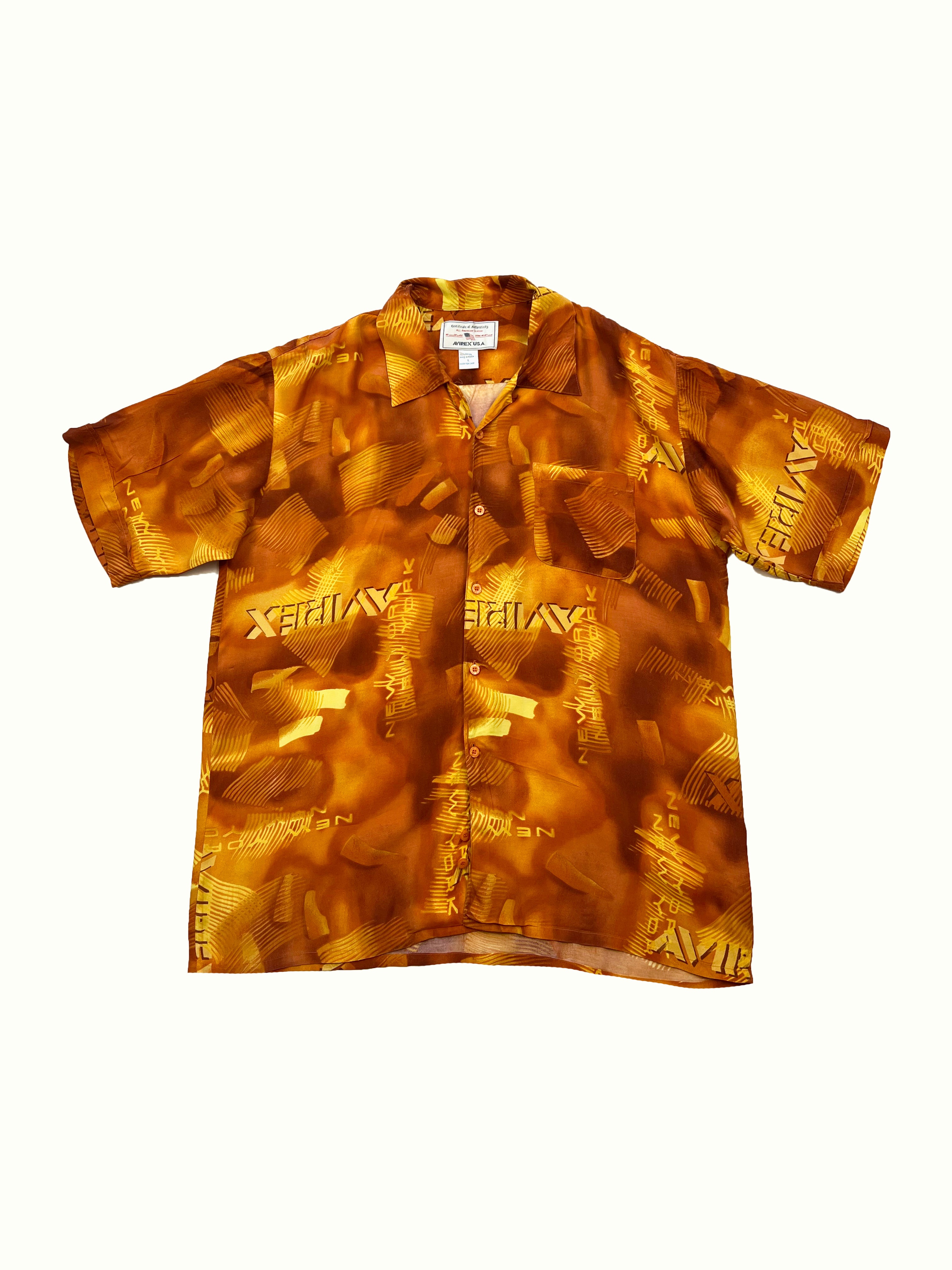 Avirex Orange Spell Out Rayon Shirt 90's