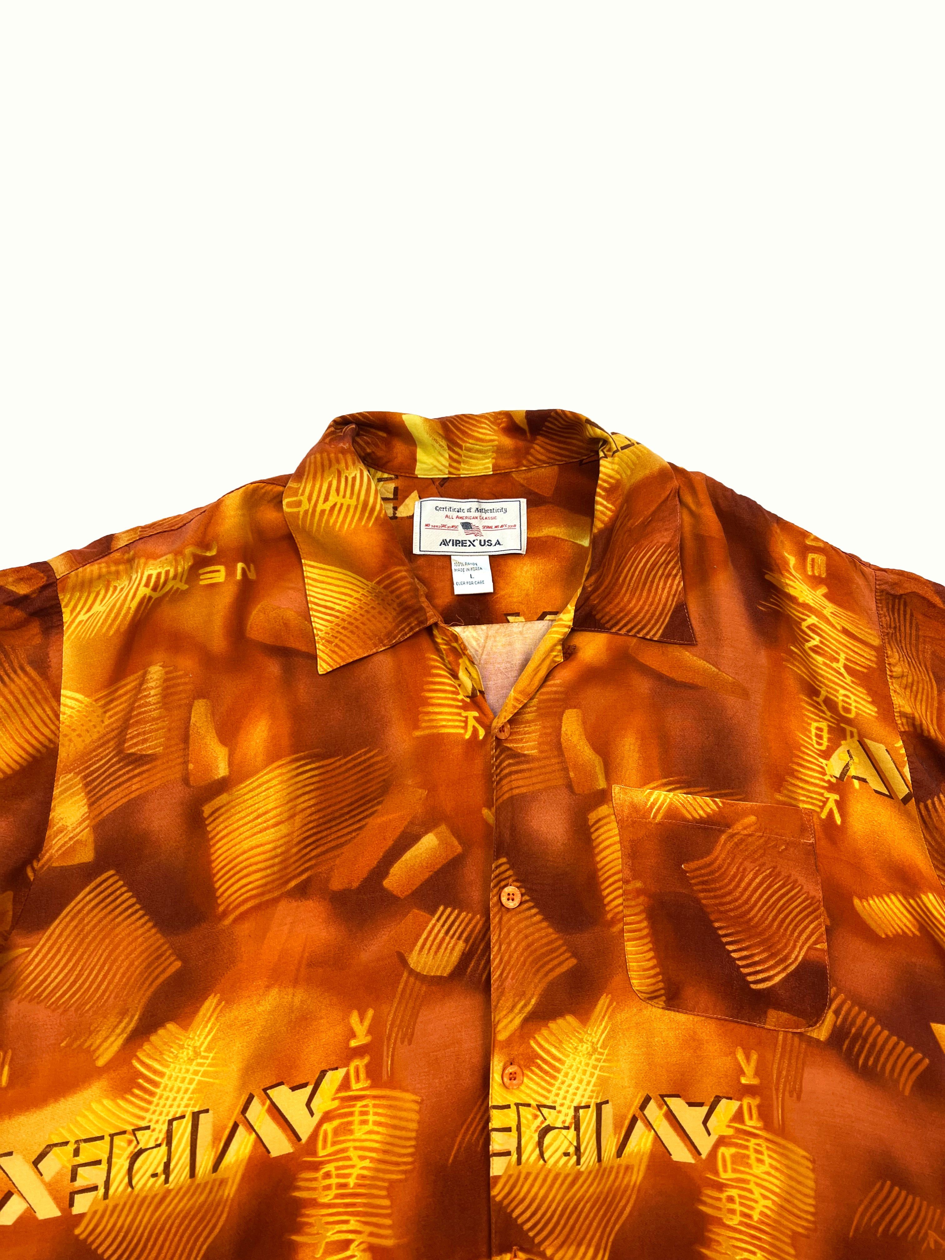 Avirex Orange Spell Out Rayon Shirt 90's