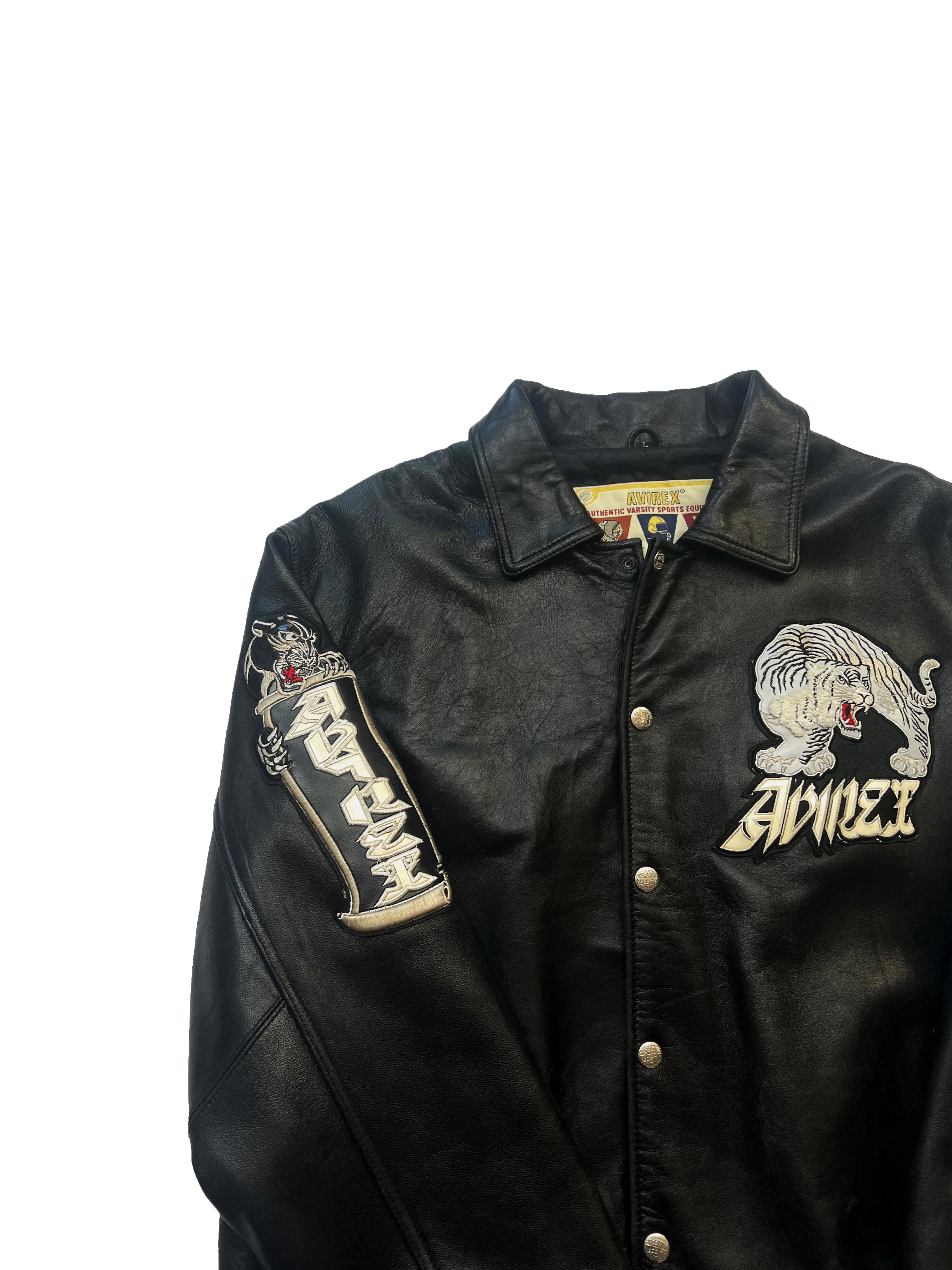 Avirex 'Speed Tiger' Black Leather Jacket 90's