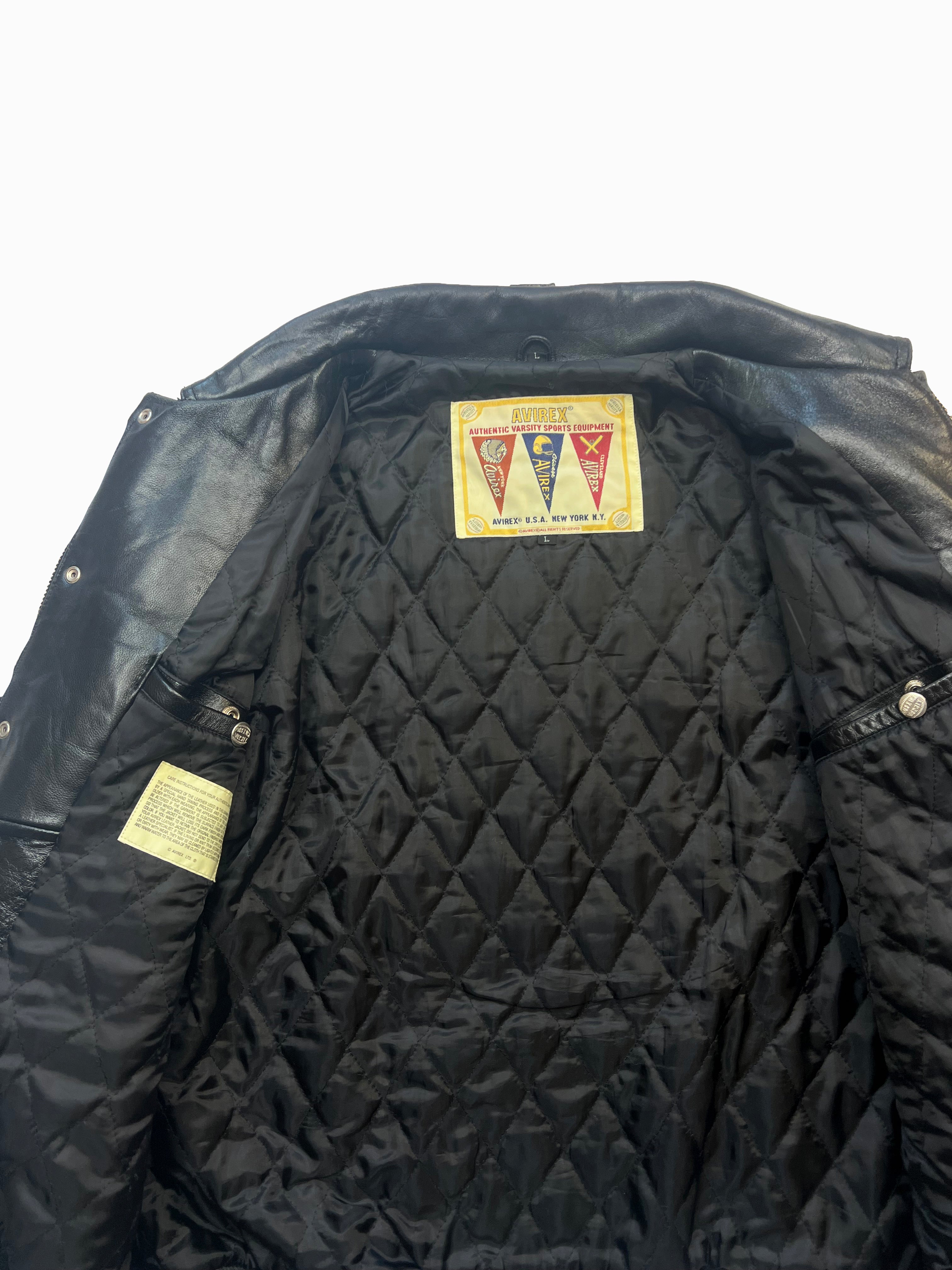 Avirex 'Speed Tiger' Black Leather Jacket 90's