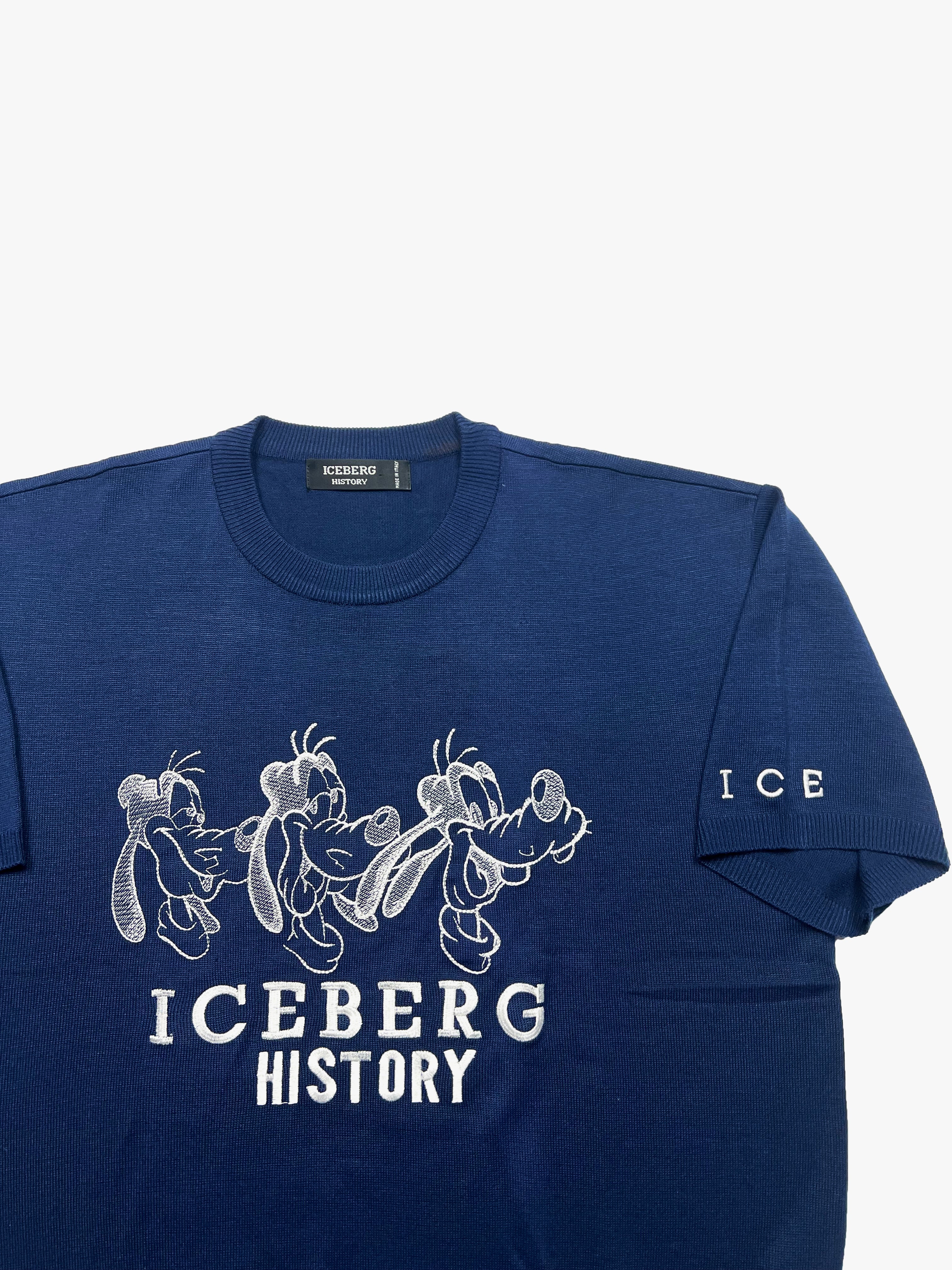 Iceberg Spell Out Navy Short Sleeve Knit 90's