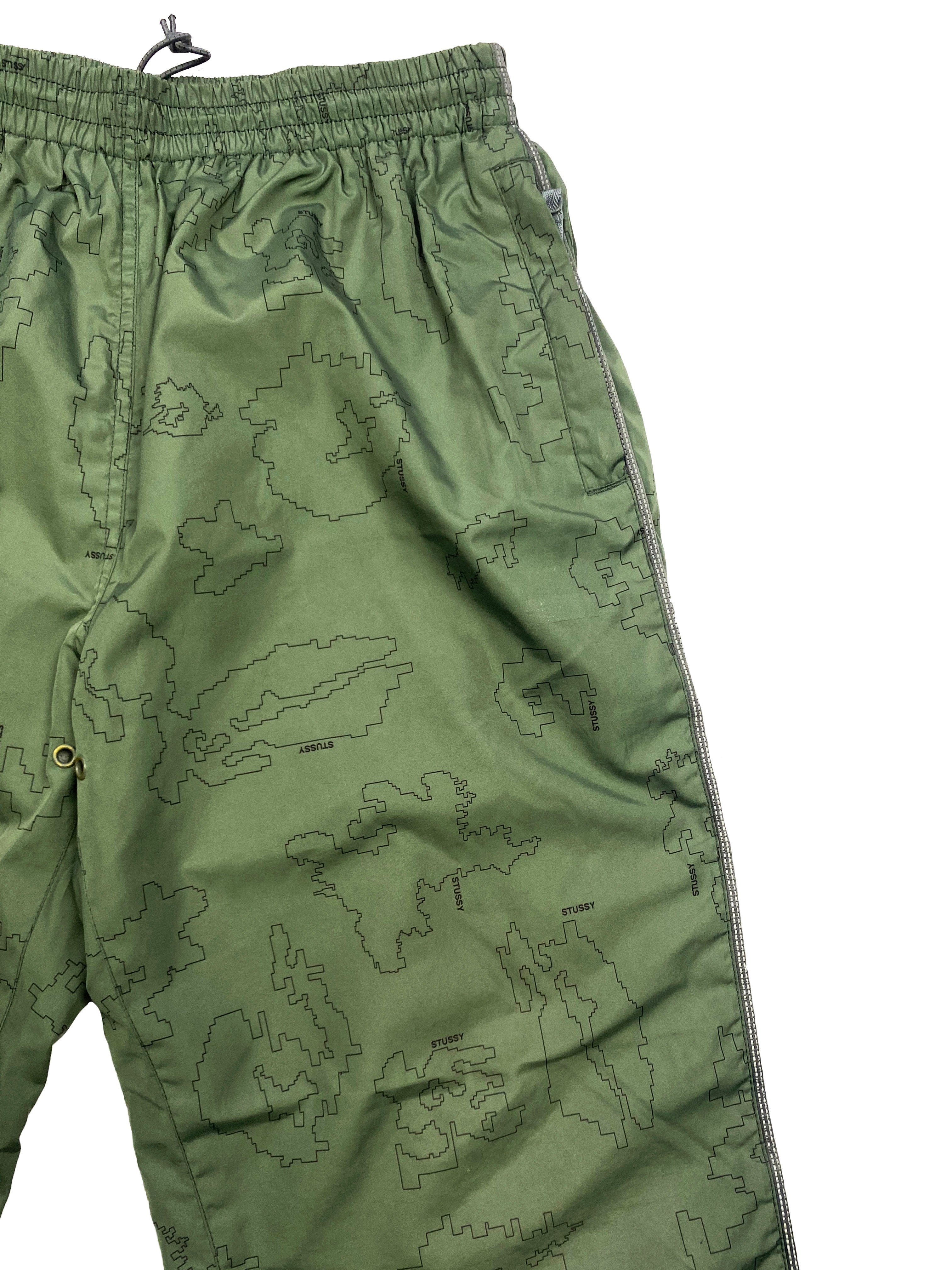Stussy Green Patterned Spell Out Tracksuit Bottoms 00's