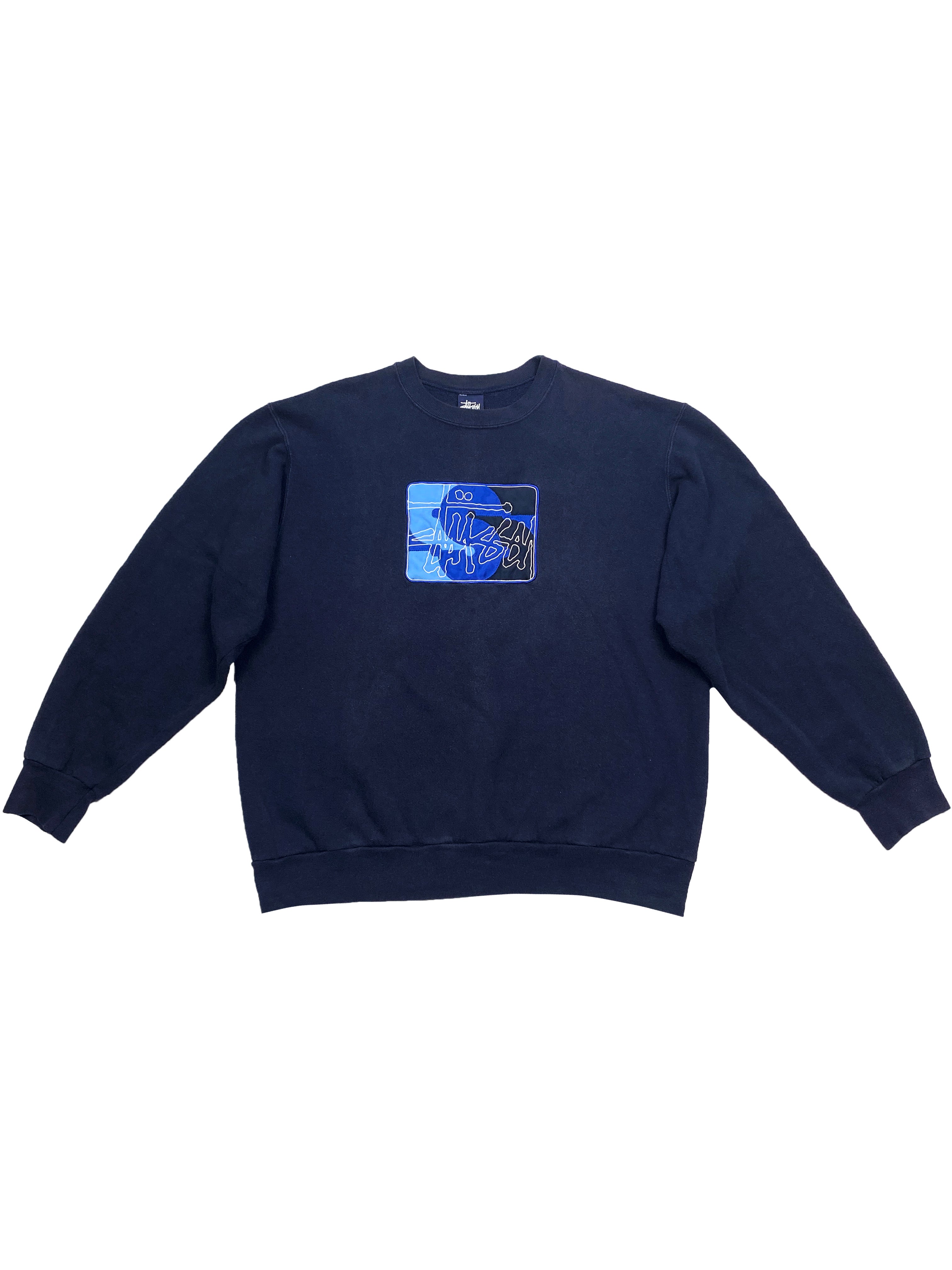 Stussy Navy Spell Out Sweatshirt 90's